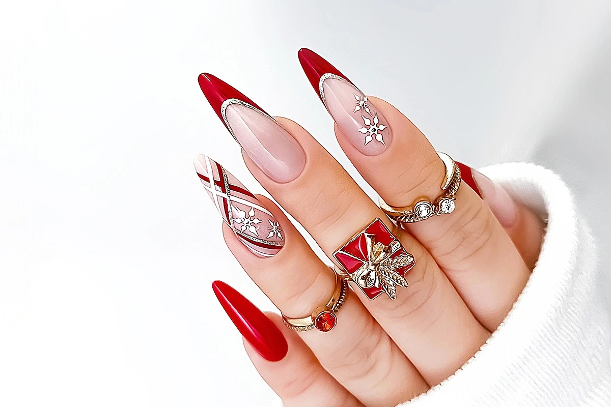 Piękne paznokcie świąteczne w czerwieni