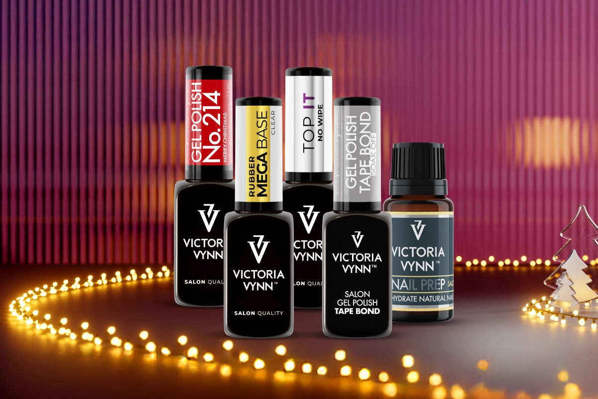 Zestaw do manicure hybrydowego VICTORIA VYNN Gel Polish 214, Mega Base Clear, Top It, Tape Bond, Nail prep - Kalendarz adwentowy Victoria Vynn dzień 24